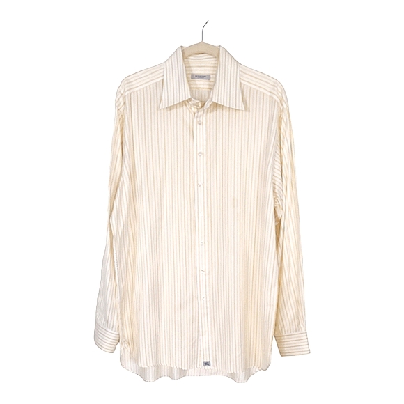 Burberry London Men's Yellow and White Striped Dress Shirt Neck size 17 - Picture 4 of 7